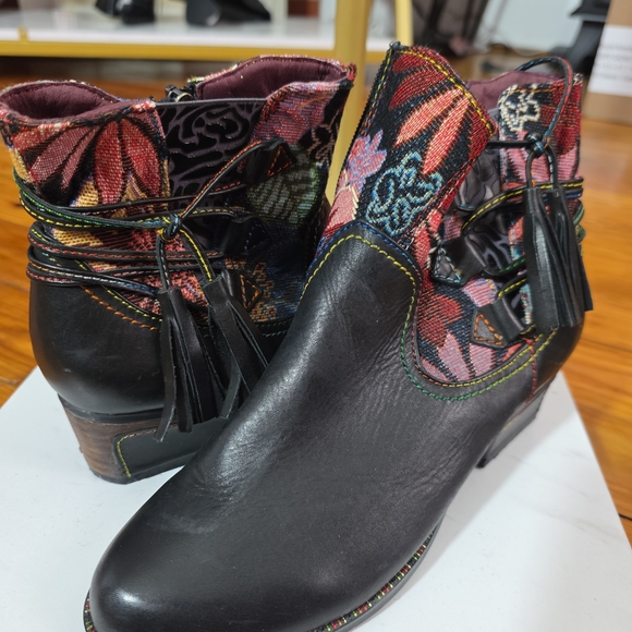 L'ATISTE Vintage Leather Boho Floral Ankle Boots Sz 37 7 - Picture 2 of 7